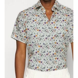 Selected Homme Floral Men Shirt Size L Short Sleeves Organic Cotton /Viscose